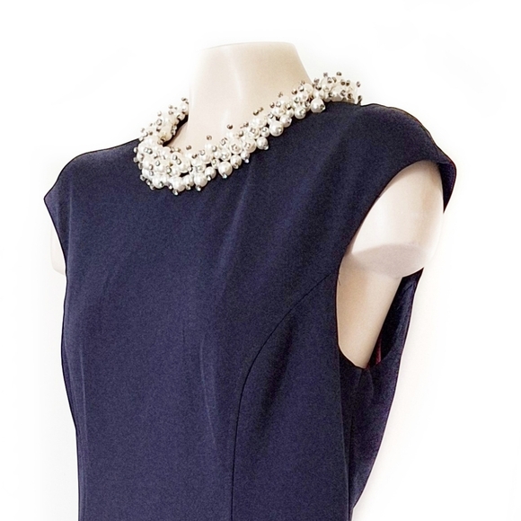 Betsey Johnson Navy Sheath Cocktail Dress Evening Wedding Occasion Pearls Event - Picture 5 of 7
